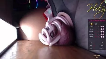 Play Caged sissy tries fucking fleshlight doll